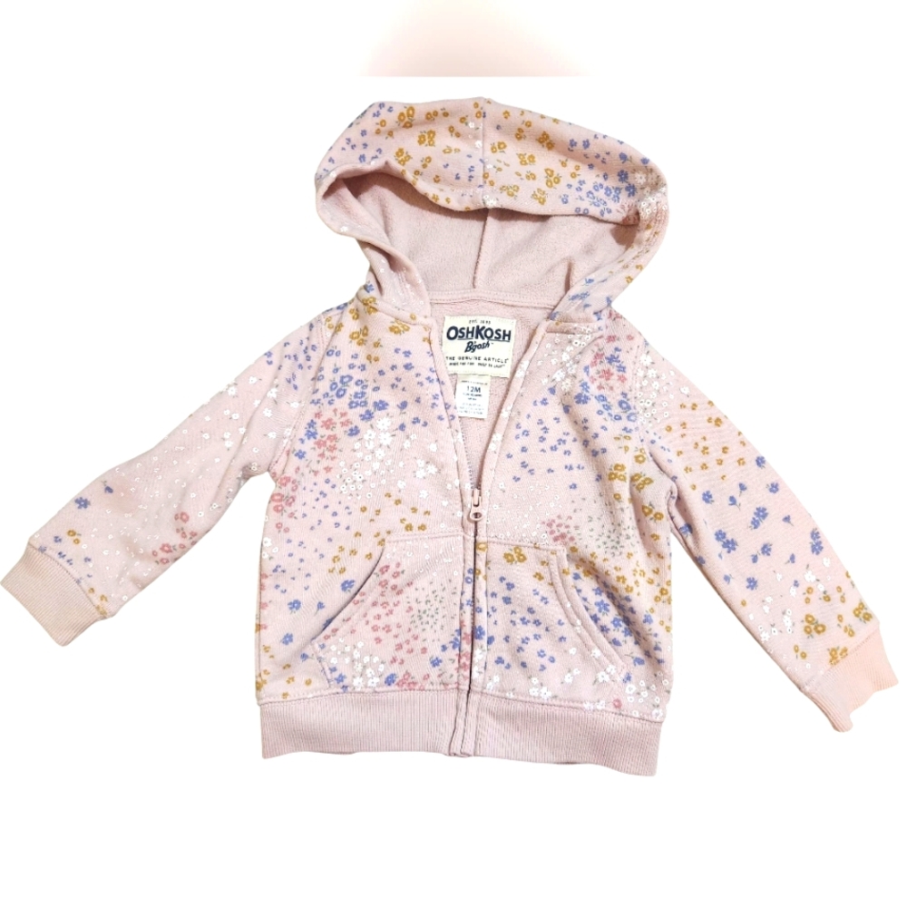 OshKosh B'gosh Floral Splatter 12m Zip- Up Hoodie With Front Pockets